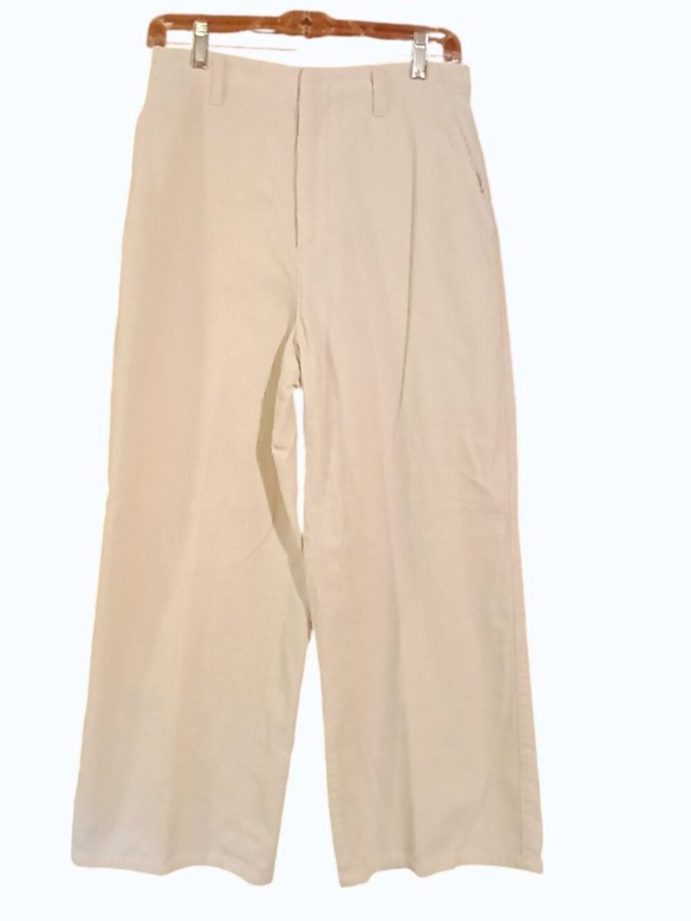 UNIQLO Cream Ribbed Corduroy Wide Leg Crop Pants - Like New